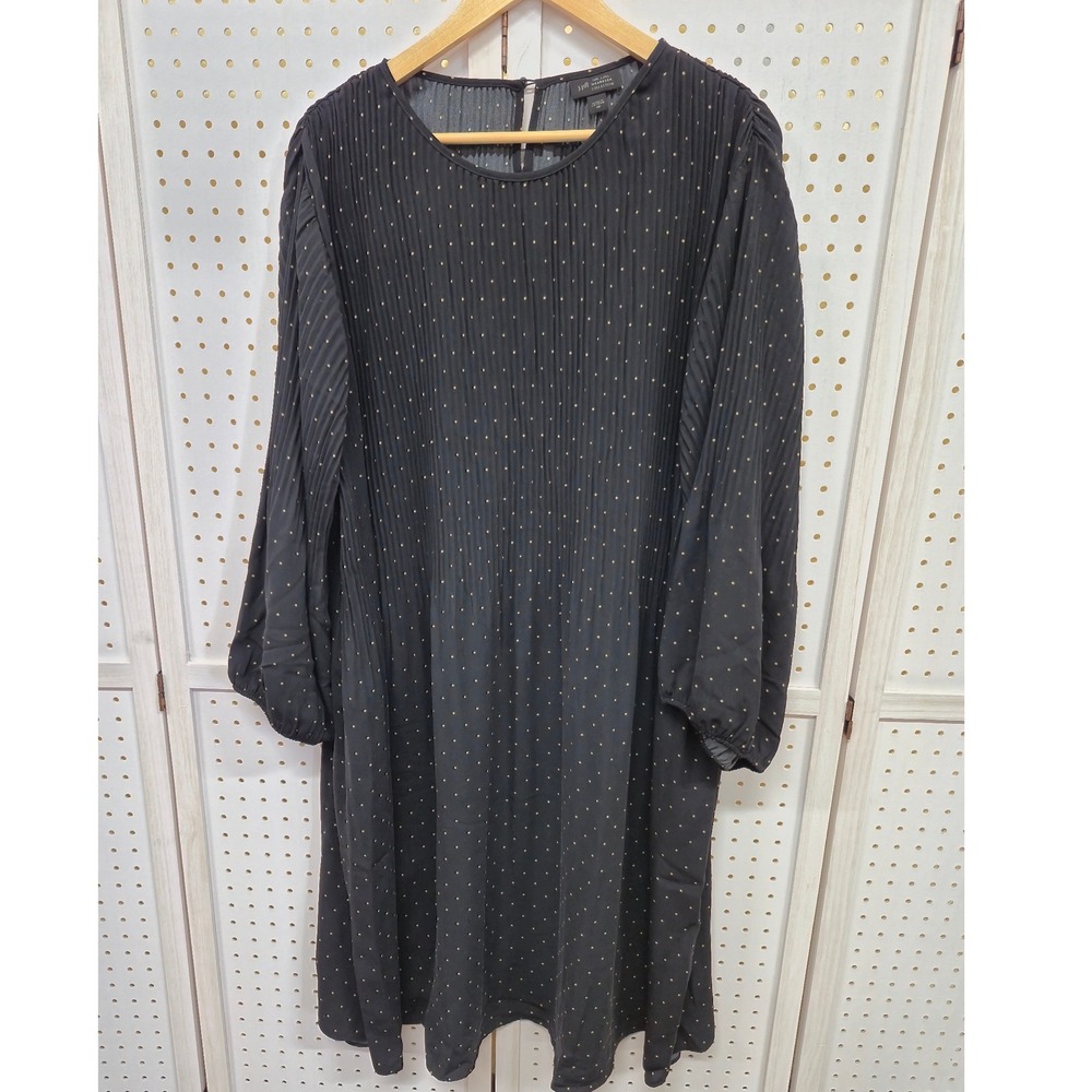 J. Jill Wearever Pleated Polka Dot Shift Dress Black Size 4X NWT